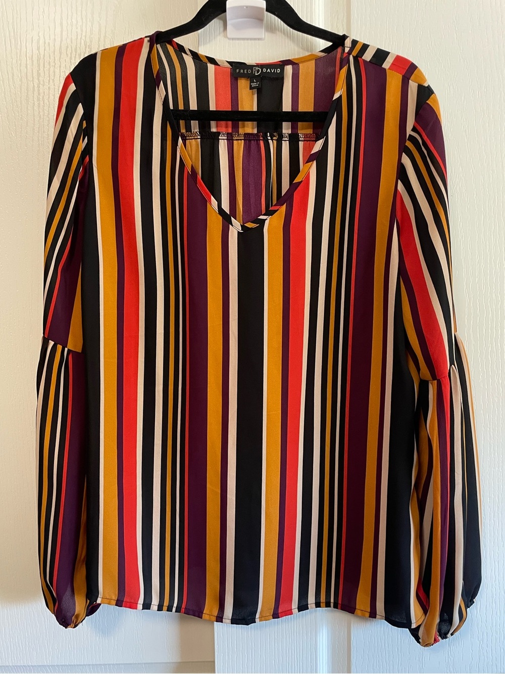 Fred David Multi-Stripe V-Neck Long-Sleeve Blouse